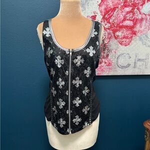 Y2K Platinum Plush Sequin Embellished Black and Silver Women's Top